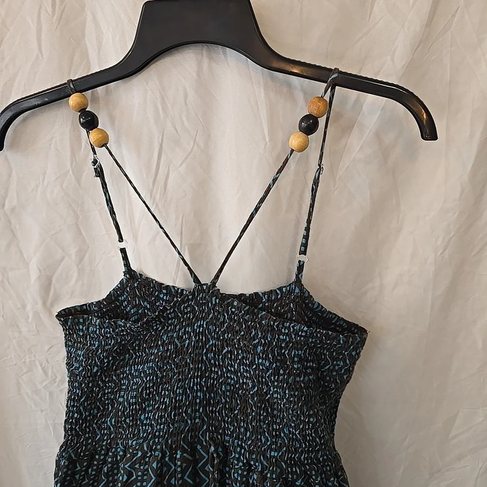 Funky People Dress Sz M Boho Hippie Festival Smock Bodice Wood Beads Bubble Hem‎
